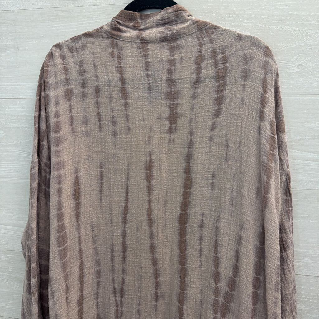 Easel Grey Print Long Sleeve Open Front Kimono Top Large