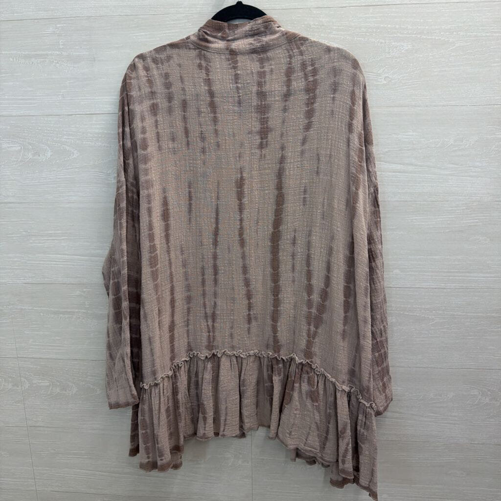 Easel Grey Print Long Sleeve Open Front Kimono Top Large