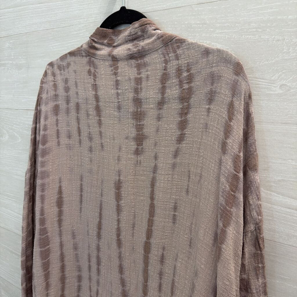 Easel Grey Print Long Sleeve Open Front Kimono Top Large