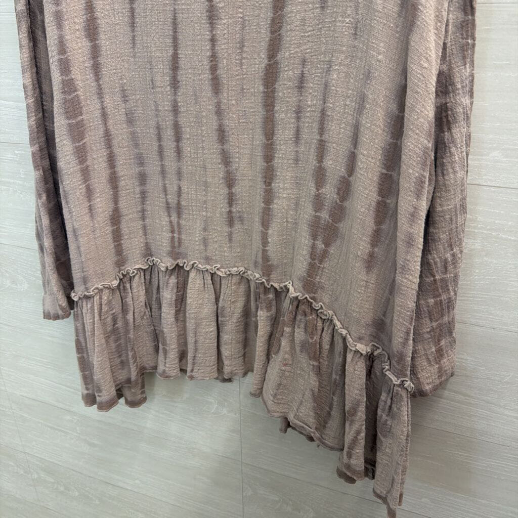 Easel Grey Print Long Sleeve Open Front Kimono Top Large