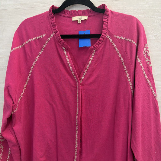 Easel Pink/ Cream Embroidered Long Sleeve Top 1X