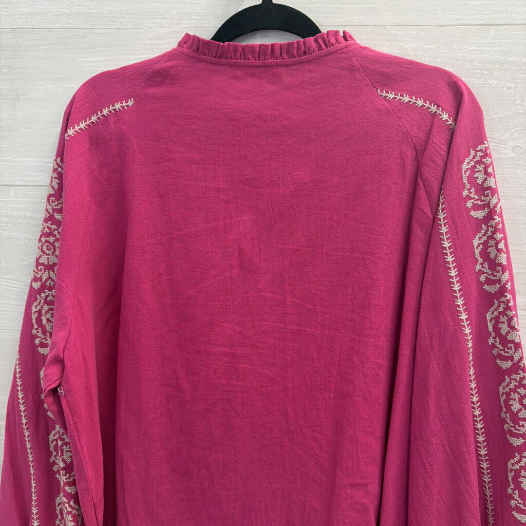 Easel Pink/ Cream Embroidered Long Sleeve Top 1X