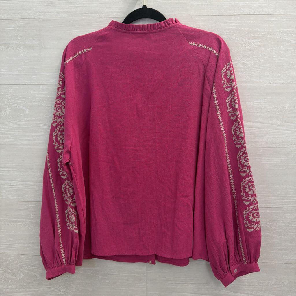 Easel Pink/ Cream Embroidered Long Sleeve Top 1X