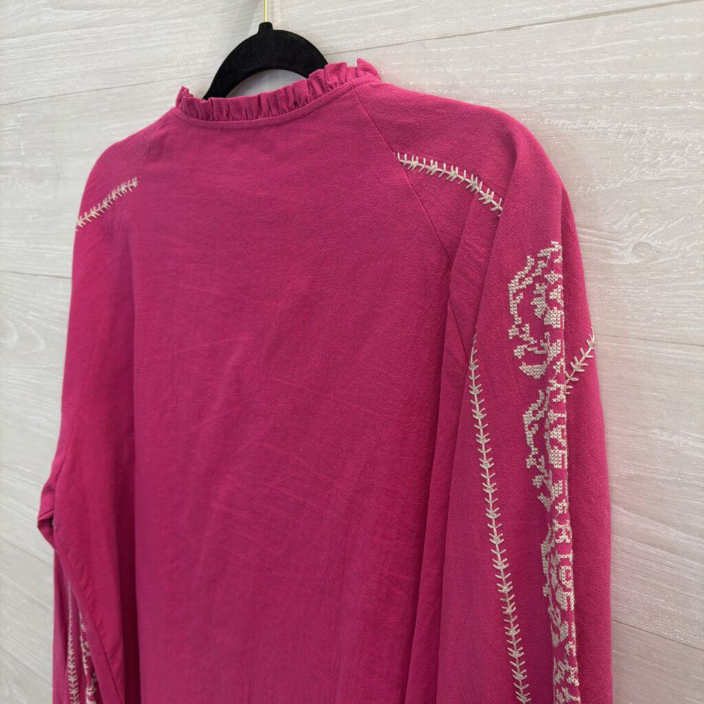 Easel Pink/ Cream Embroidered Long Sleeve Top 1X