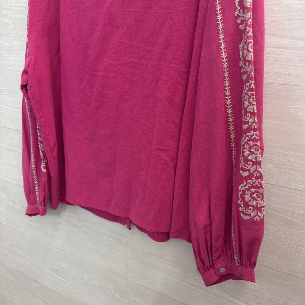 Easel Pink/ Cream Embroidered Long Sleeve Top 1X