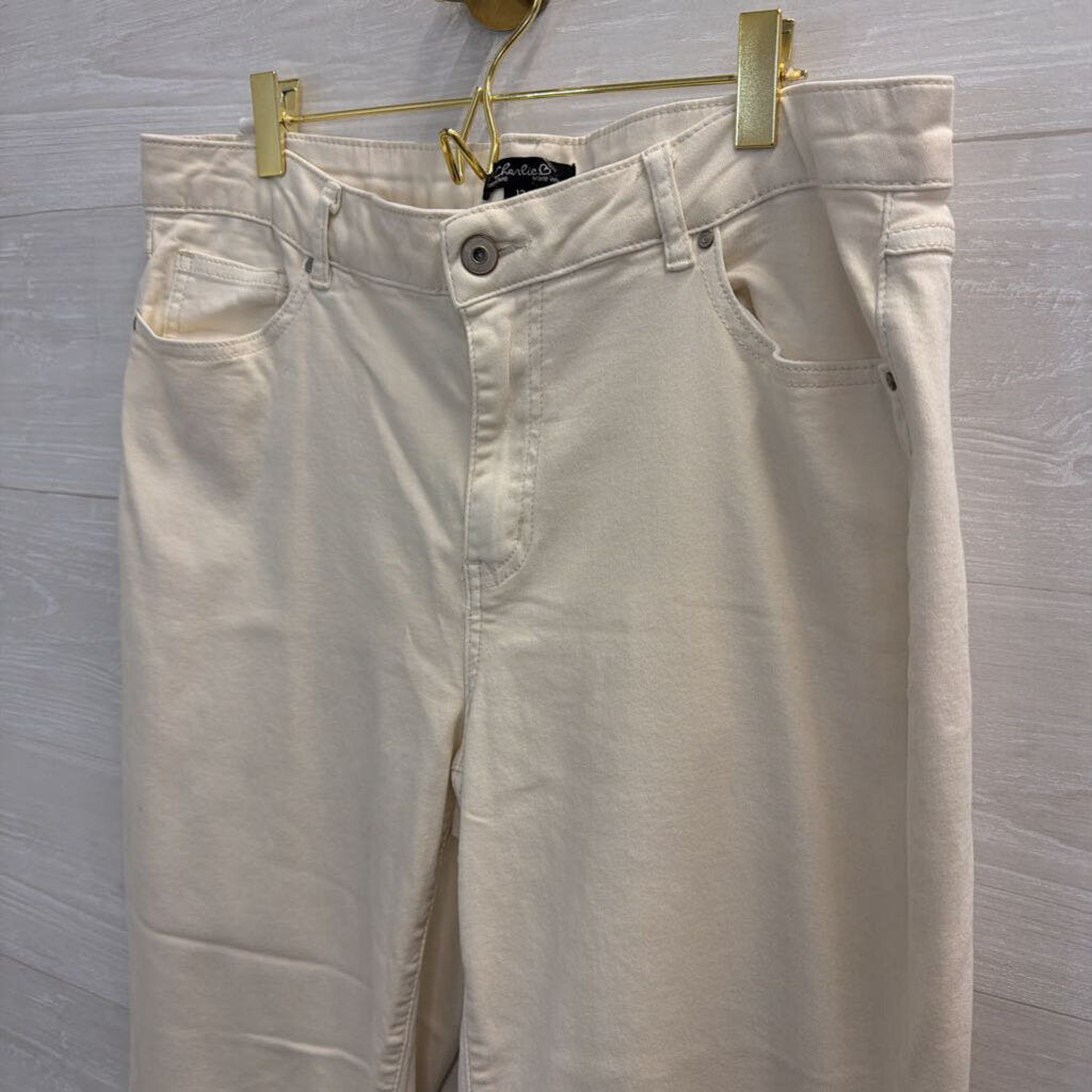 Charlie B Cream Frayed Hem Pants 12