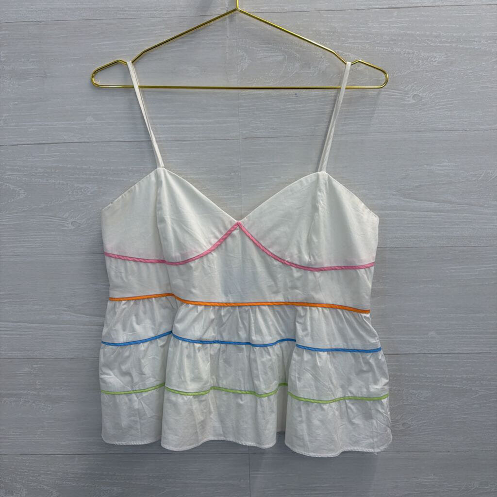 English Factory White/ Multi Striped Detail Tank Top Large