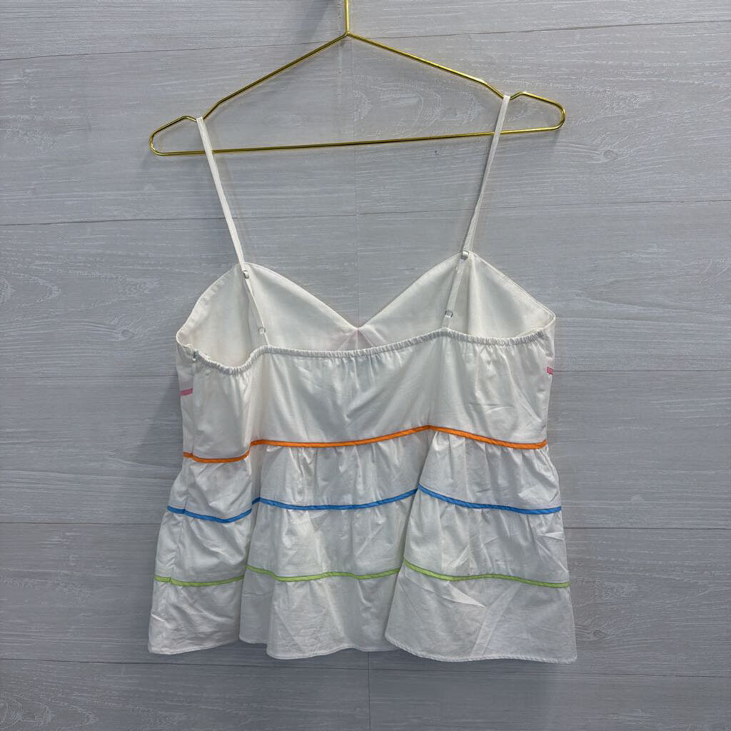 English Factory White/ Multi Striped Detail Tank Top Large