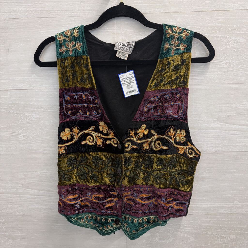 Vintage Speed Limit Black/ Multi Embroidered Vest Top Large