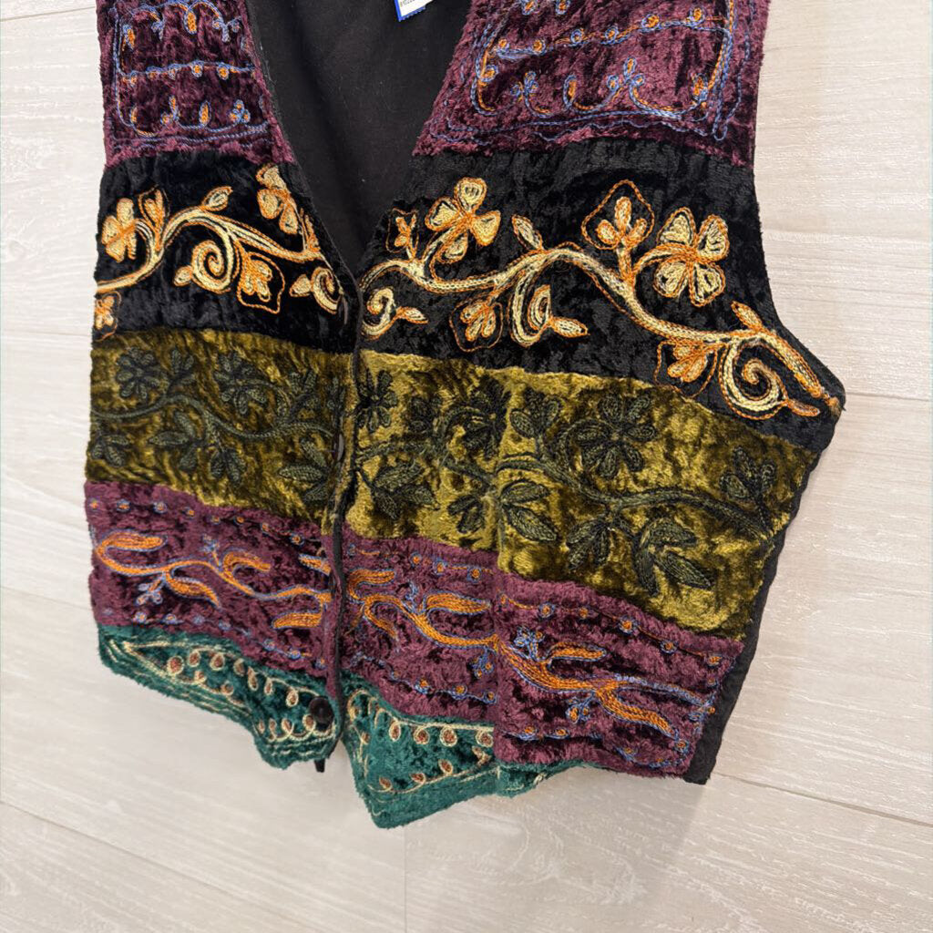 Vintage Speed Limit Black/ Multi Embroidered Vest Top Large