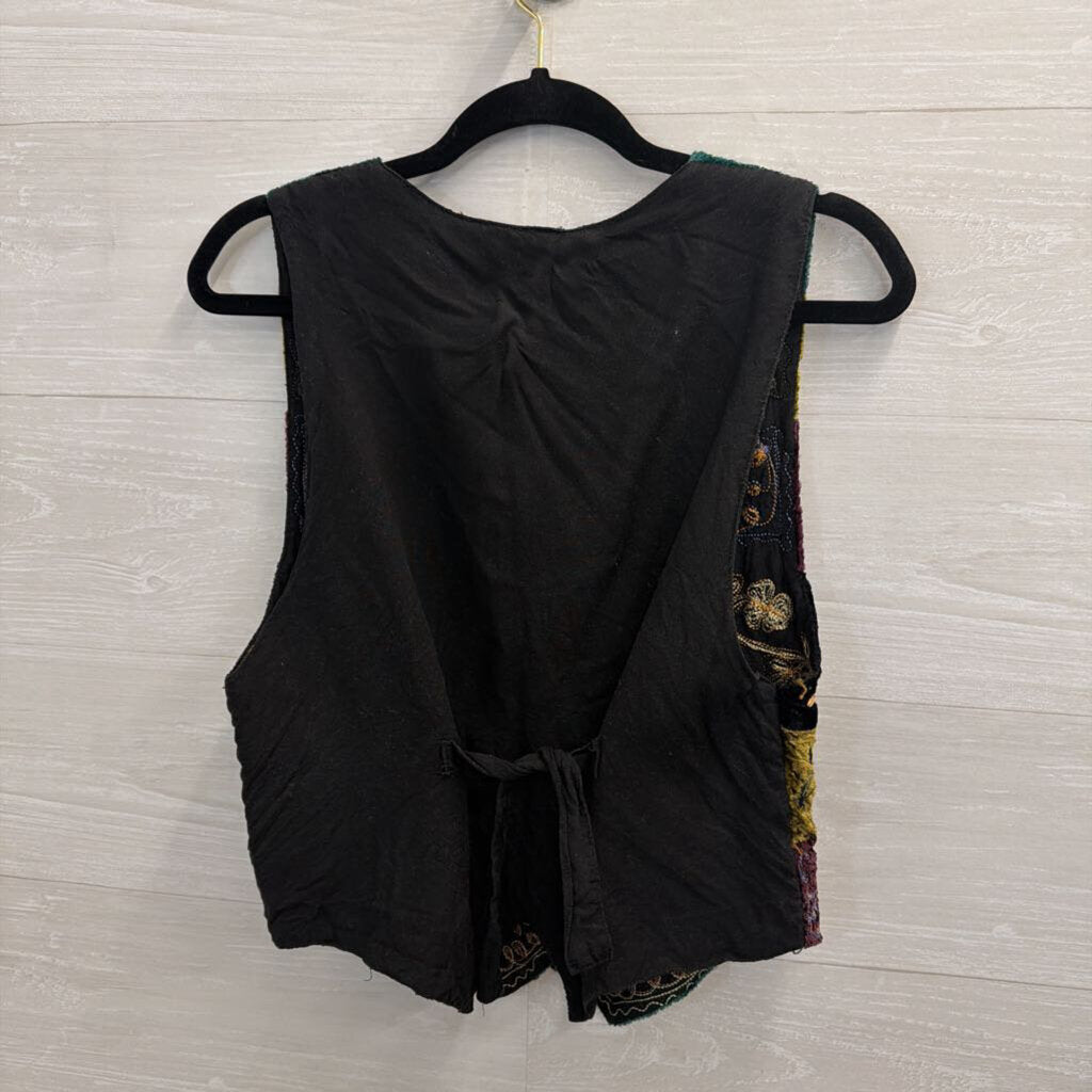 Vintage Speed Limit Black/ Multi Embroidered Vest Top Large
