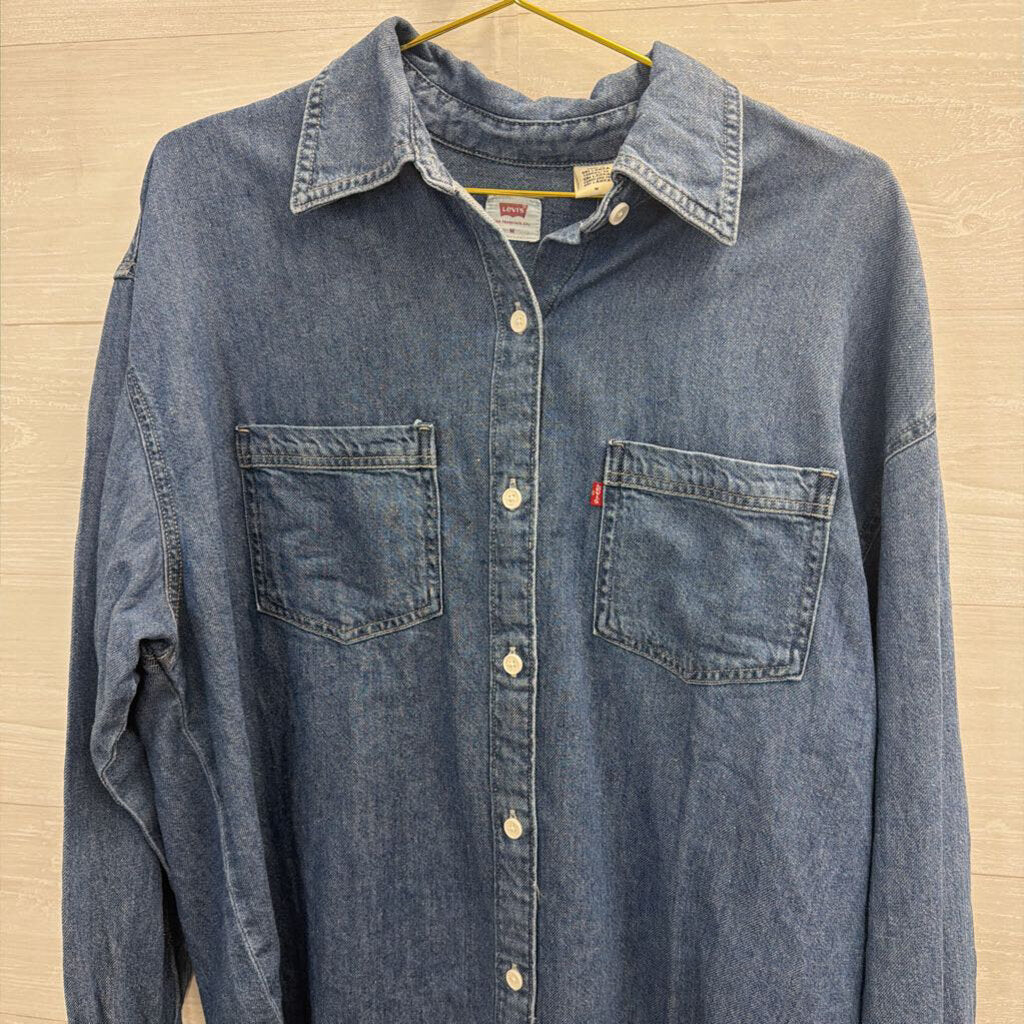 Levi Medium Wash Denim Long Sleeve Button Down Top Medium