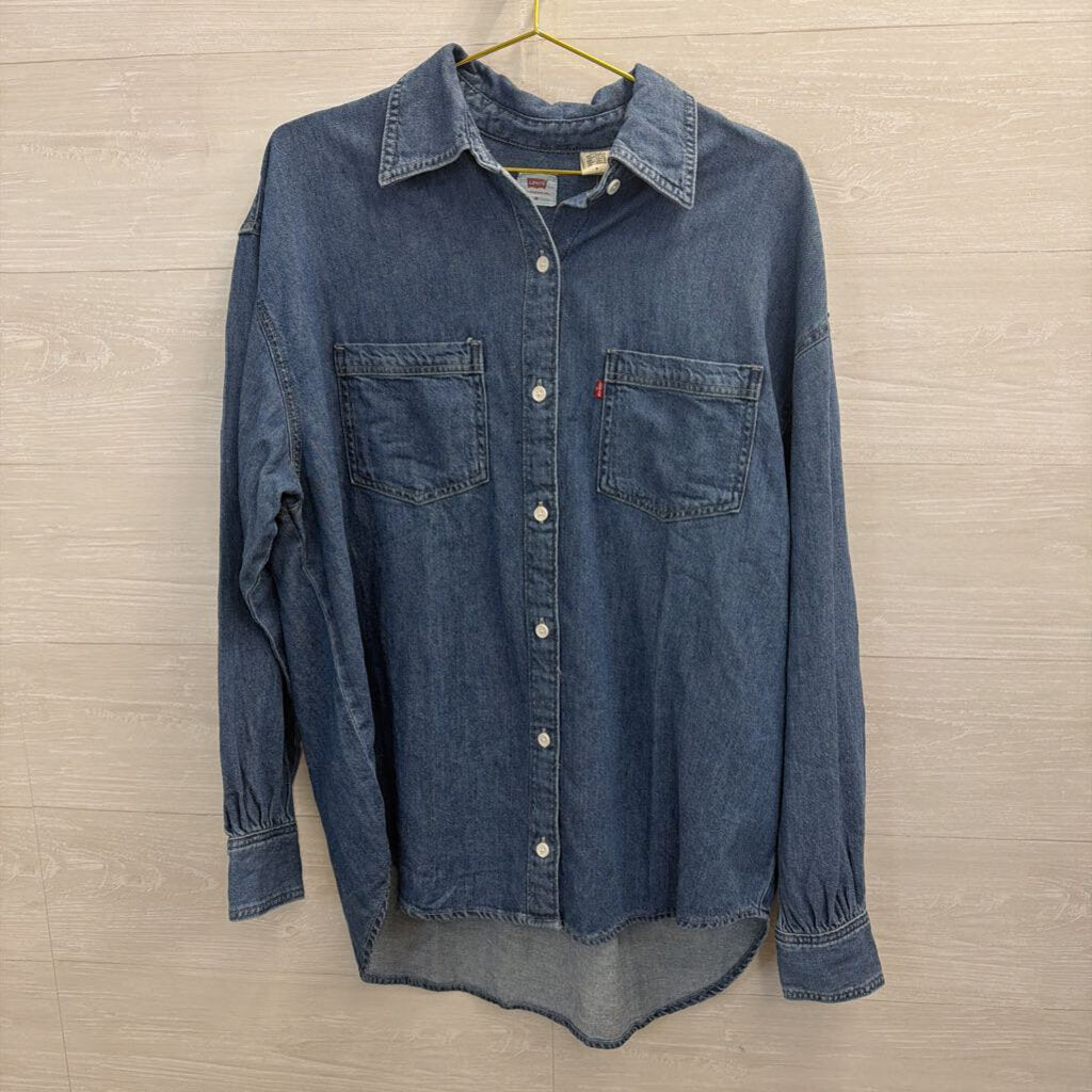 Levi Medium Wash Denim Long Sleeve Button Down Top Medium