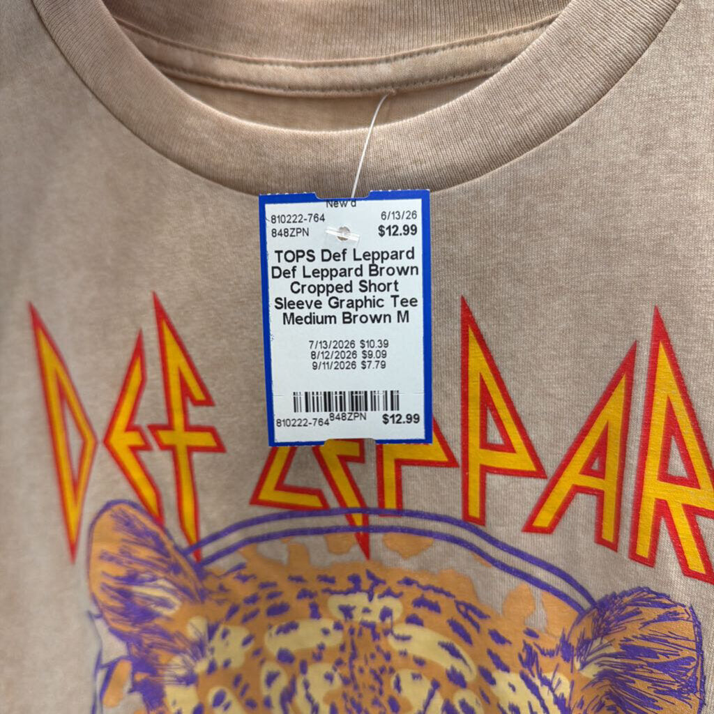 Def Leppard Brown Cropped Short Sleeve Graphic Tee Medium