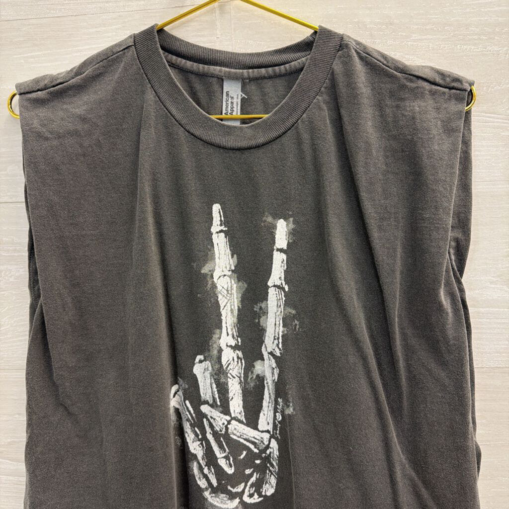 Grey Skeleton Peace Sign Cropped Sleeveless Top Small