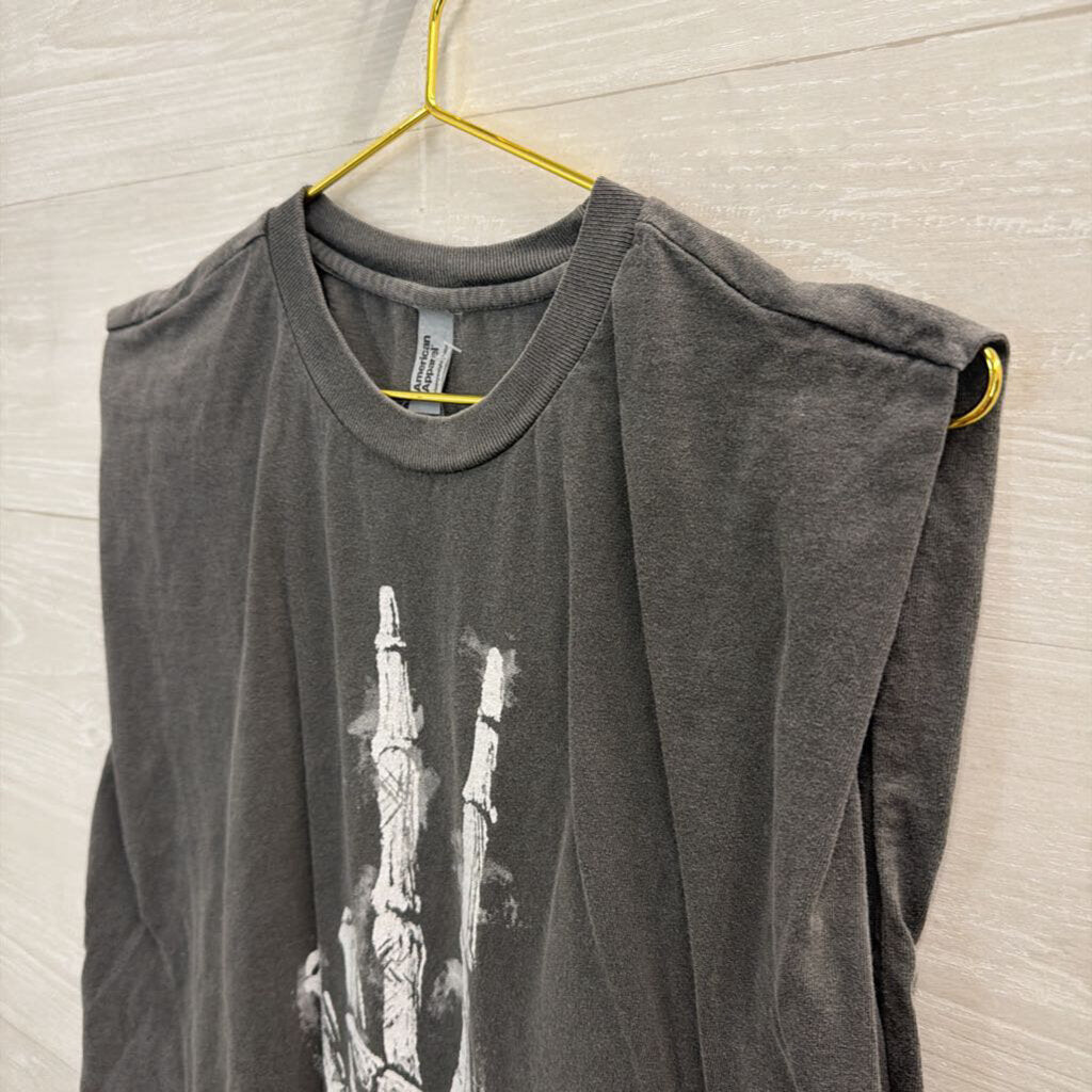 Grey Skeleton Peace Sign Cropped Sleeveless Top Small