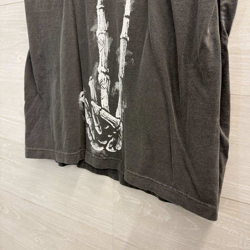 Grey Skeleton Peace Sign Cropped Sleeveless Top Small