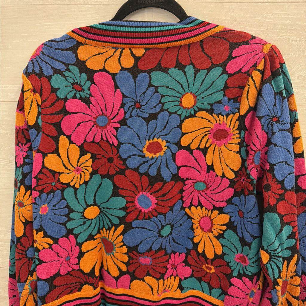 Farm Rio Black/ Multi Sunny Daisies Cardigan Sweater Large