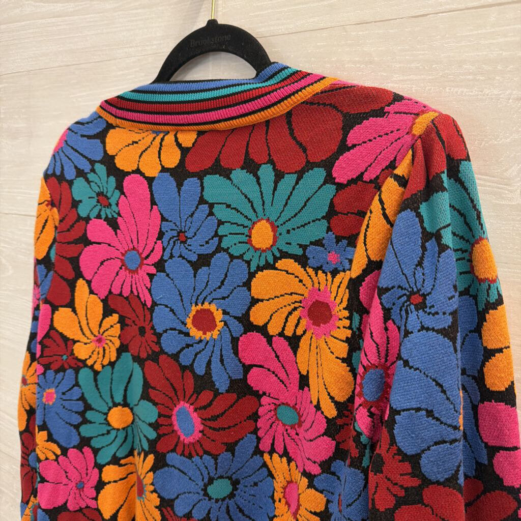 Farm Rio Black/ Multi Sunny Daisies Cardigan Sweater Large