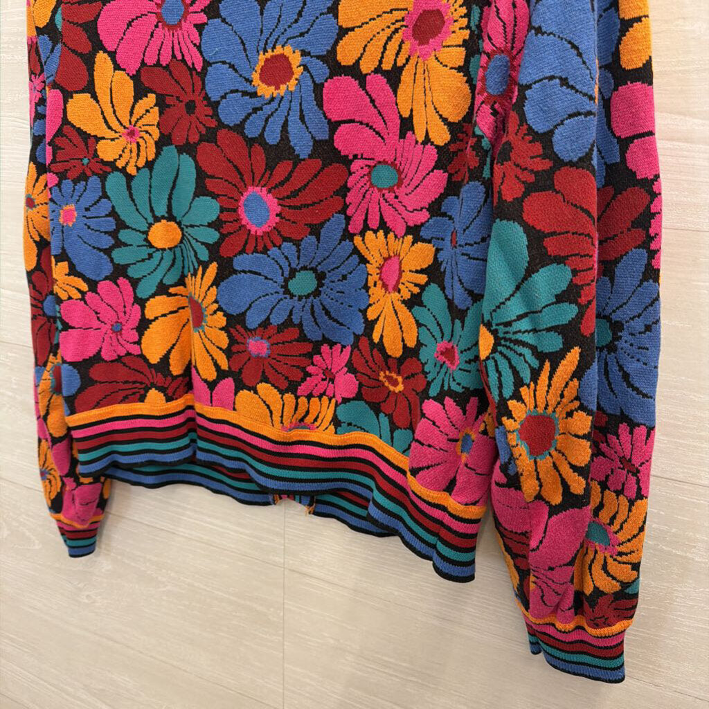 Farm Rio Black/ Multi Sunny Daisies Cardigan Sweater Large