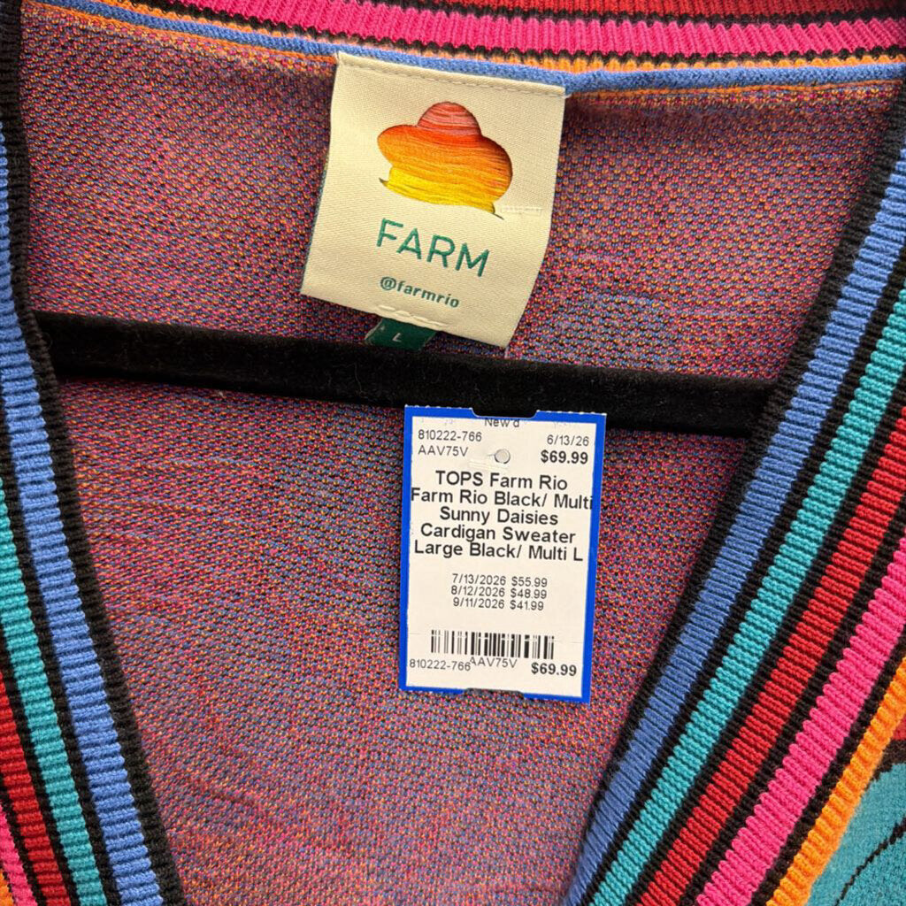 Farm Rio Black/ Multi Sunny Daisies Cardigan Sweater Large