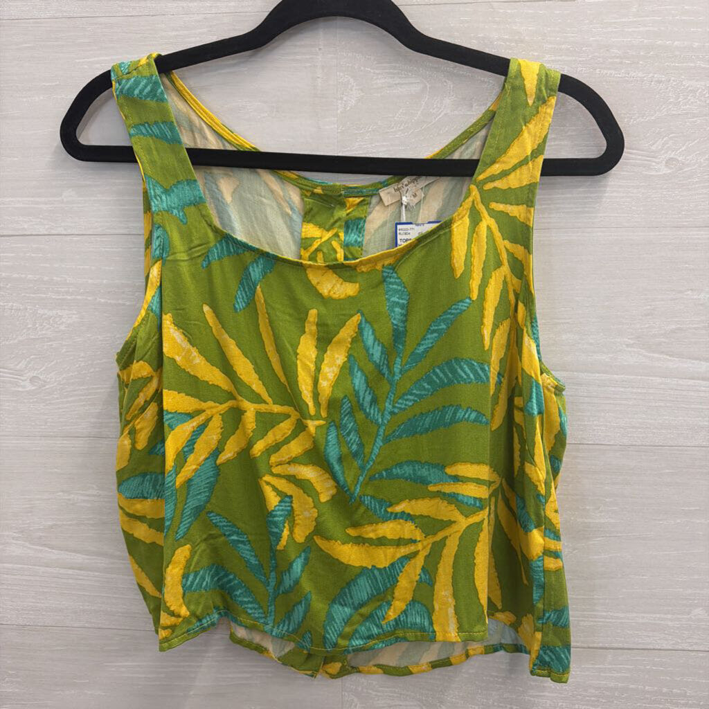 Haute Hippie Green/ Yellow Print Cropped Tank Top Medium