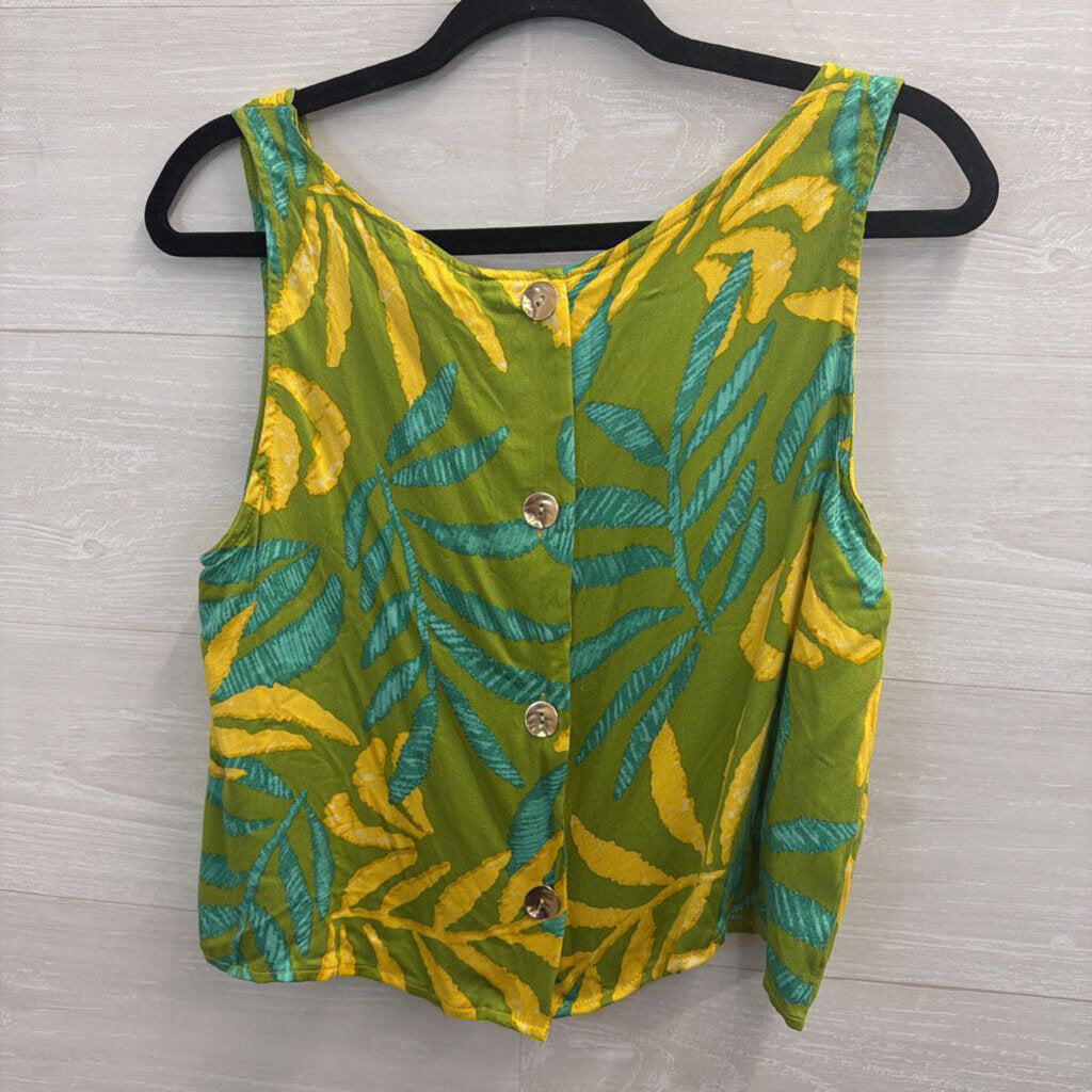 Haute Hippie Green/ Yellow Print Cropped Tank Top Medium