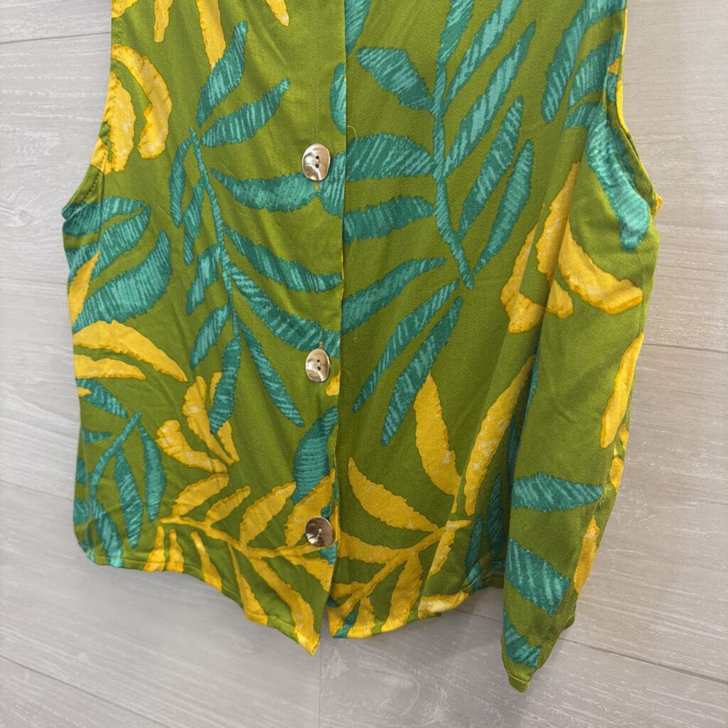 Haute Hippie Green/ Yellow Print Cropped Tank Top Medium