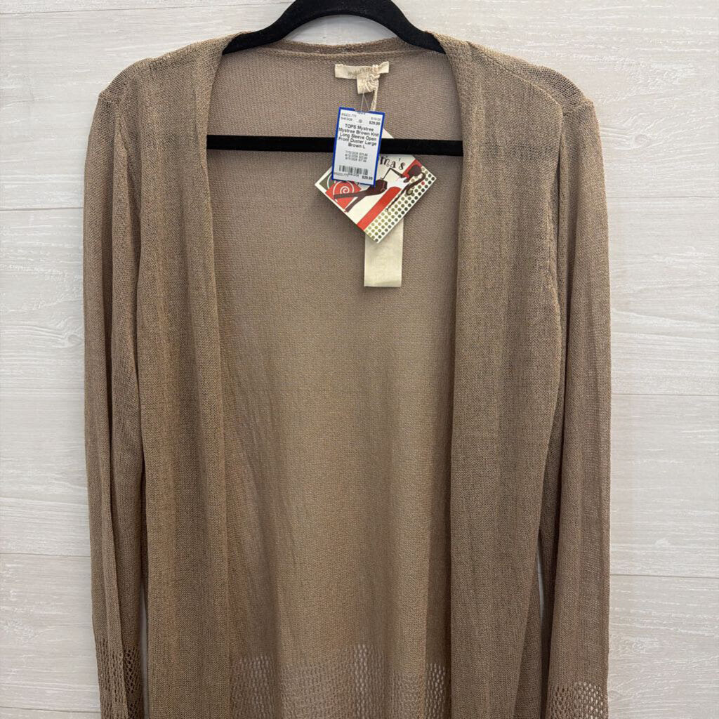 Mystree Brown Knit Long Sleeve Open Front Duster Large