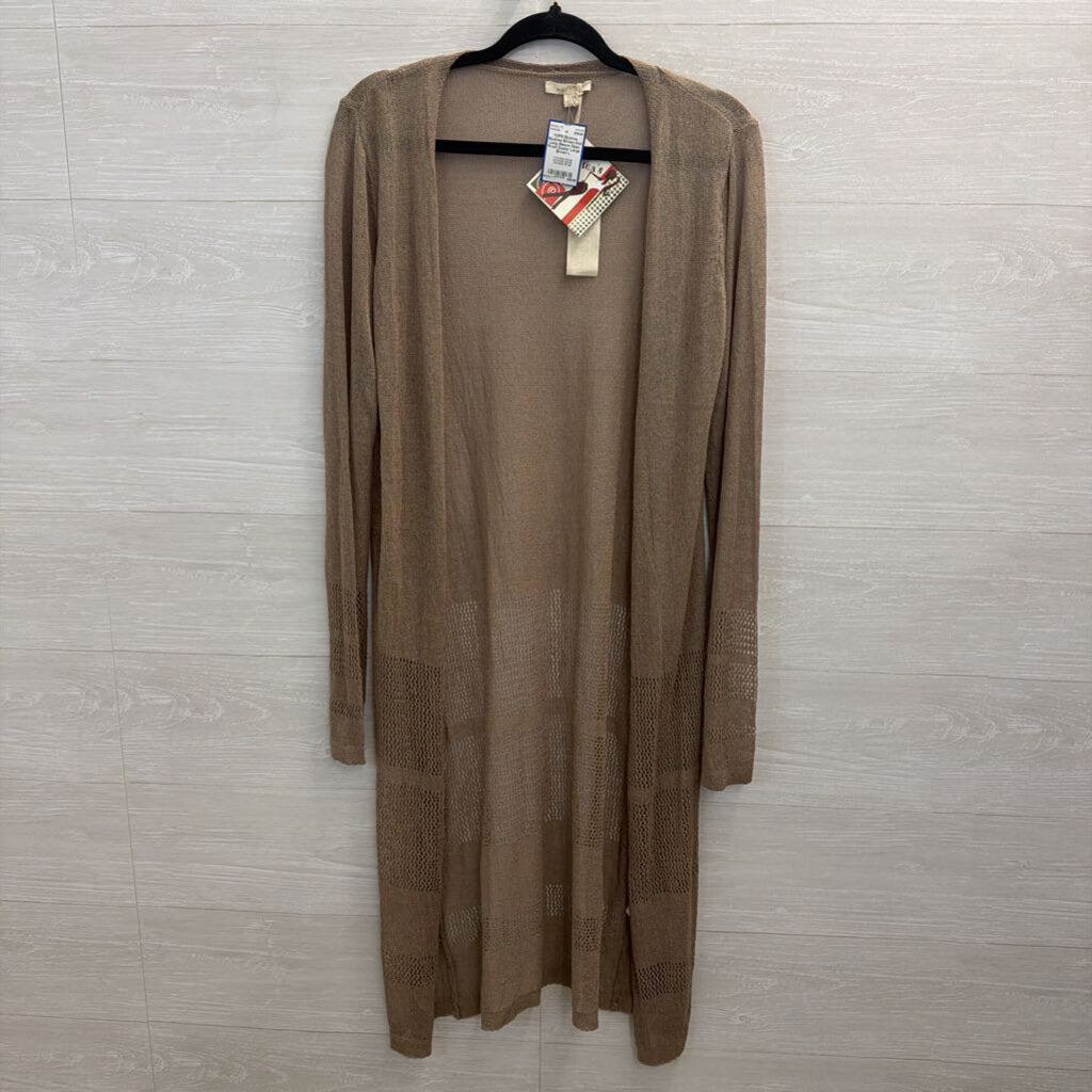 Mystree Brown Knit Long Sleeve Open Front Duster Large