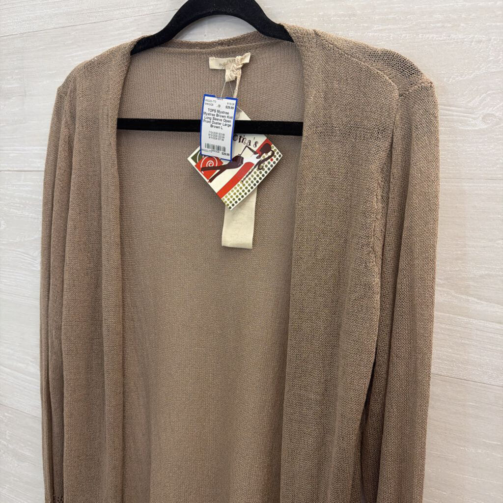 Mystree Brown Knit Long Sleeve Open Front Duster Large