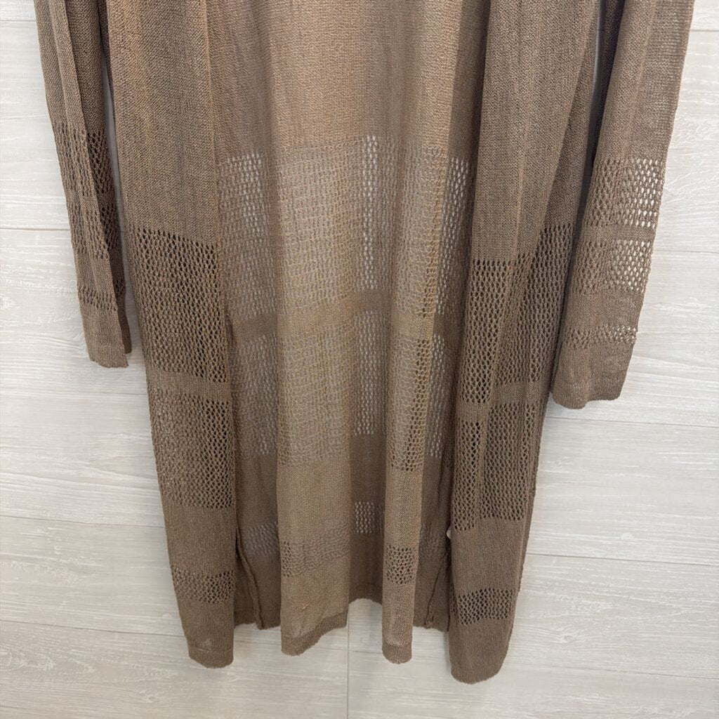 Mystree Brown Knit Long Sleeve Open Front Duster Large