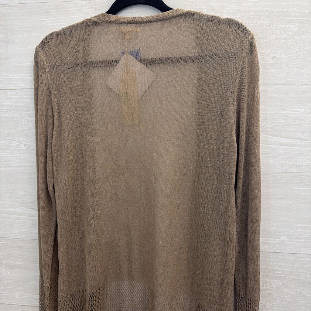 Mystree Brown Knit Long Sleeve Open Front Duster Large