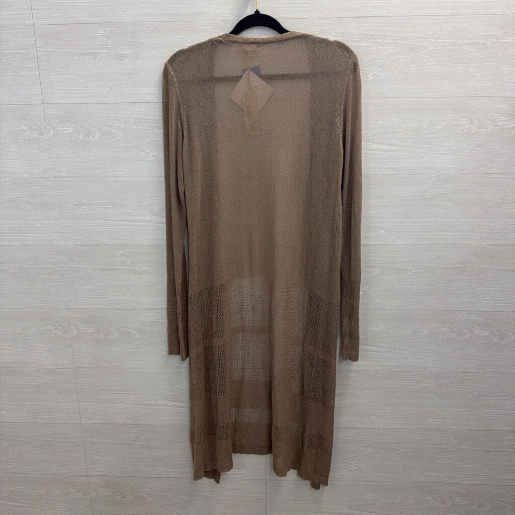 Mystree Brown Knit Long Sleeve Open Front Duster Large