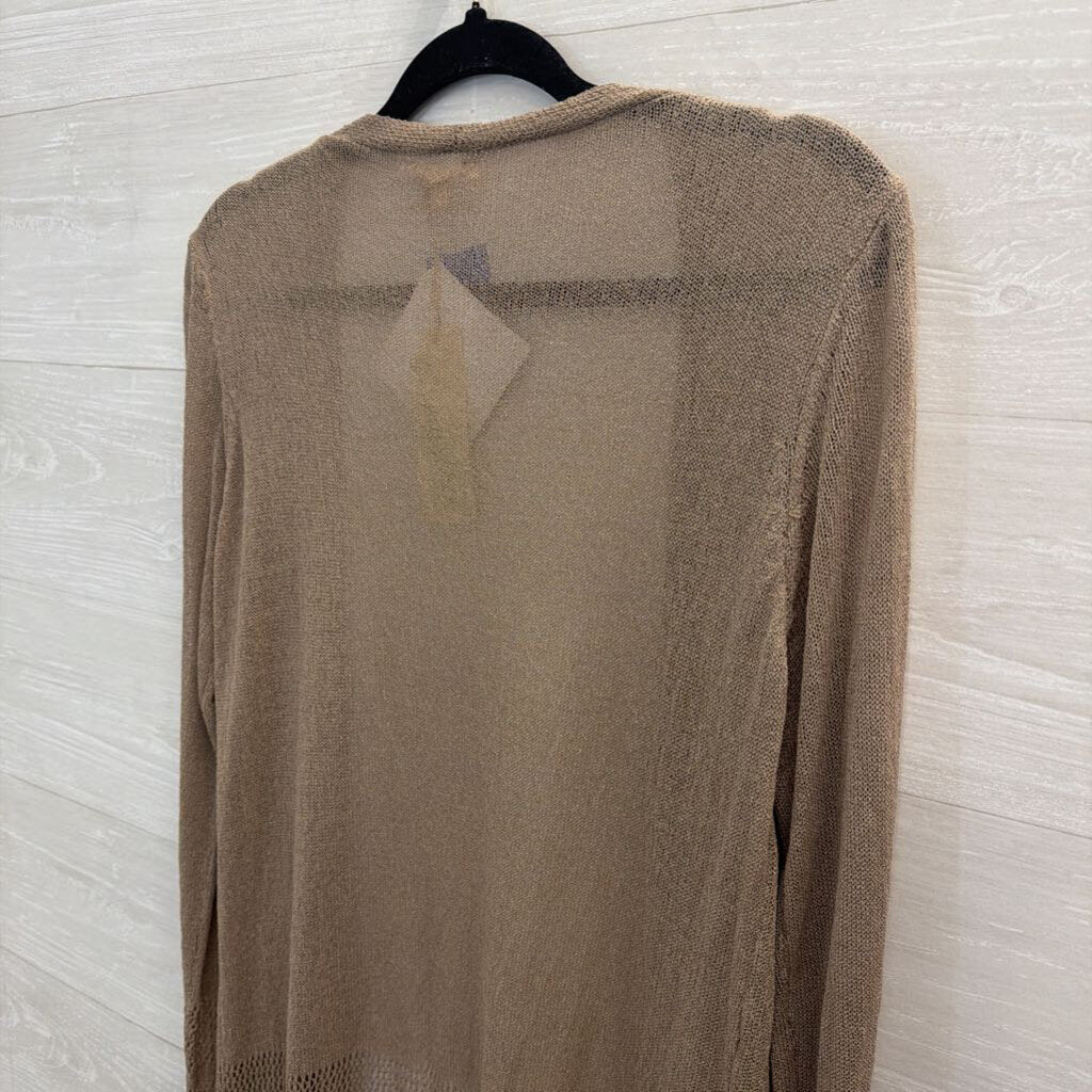 Mystree Brown Knit Long Sleeve Open Front Duster Large