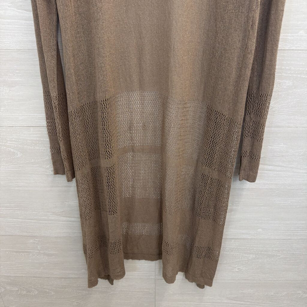 Mystree Brown Knit Long Sleeve Open Front Duster Large