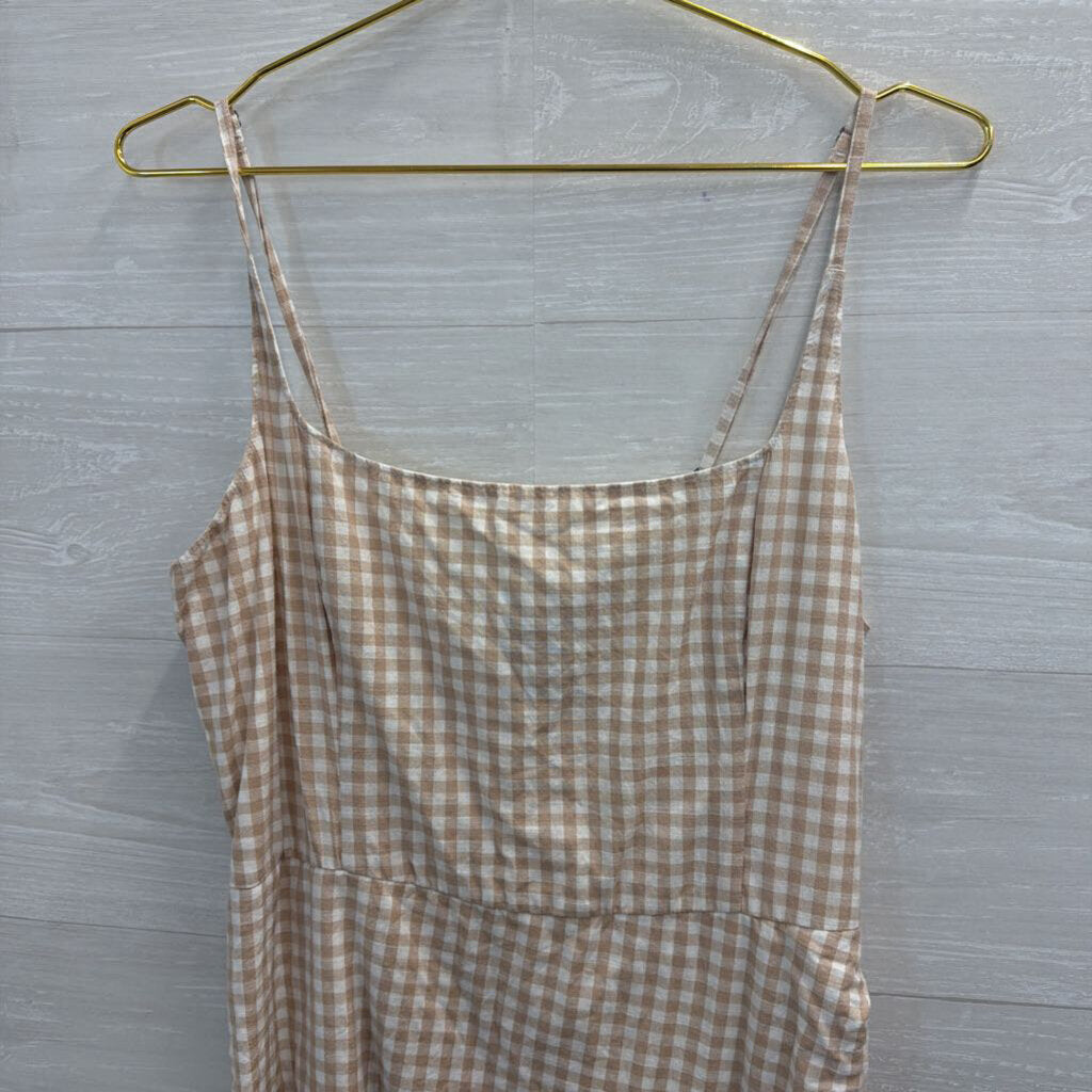 Abercrombie and Fitch White/ Brown Gingham Mini Dress Large