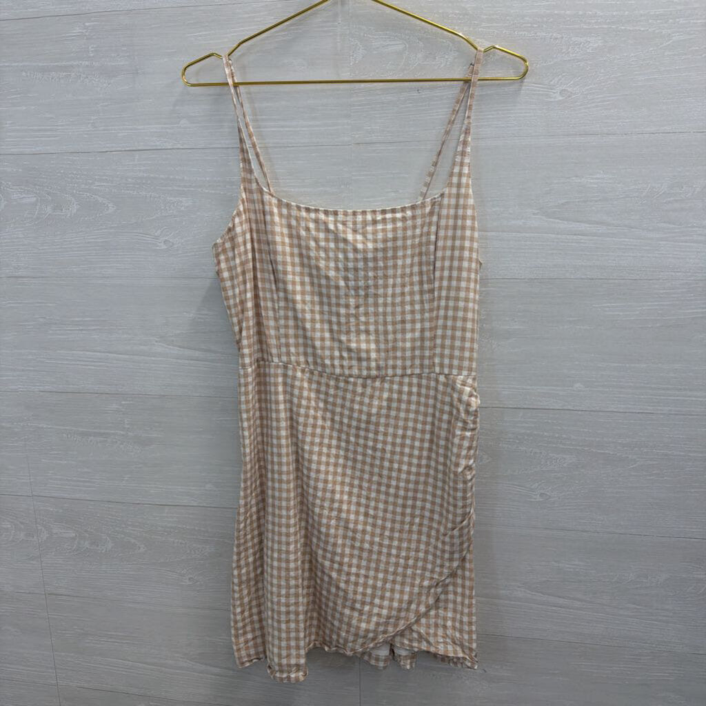Abercrombie and Fitch White/ Brown Gingham Mini Dress Large