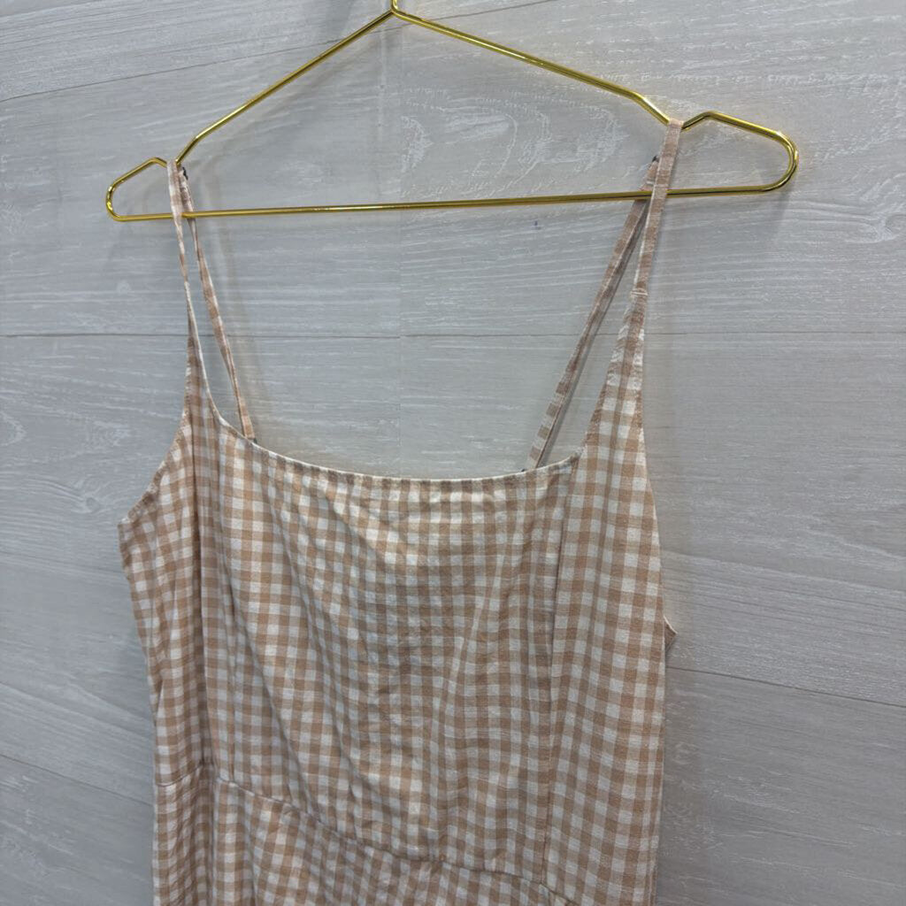 Abercrombie and Fitch White/ Brown Gingham Mini Dress Large