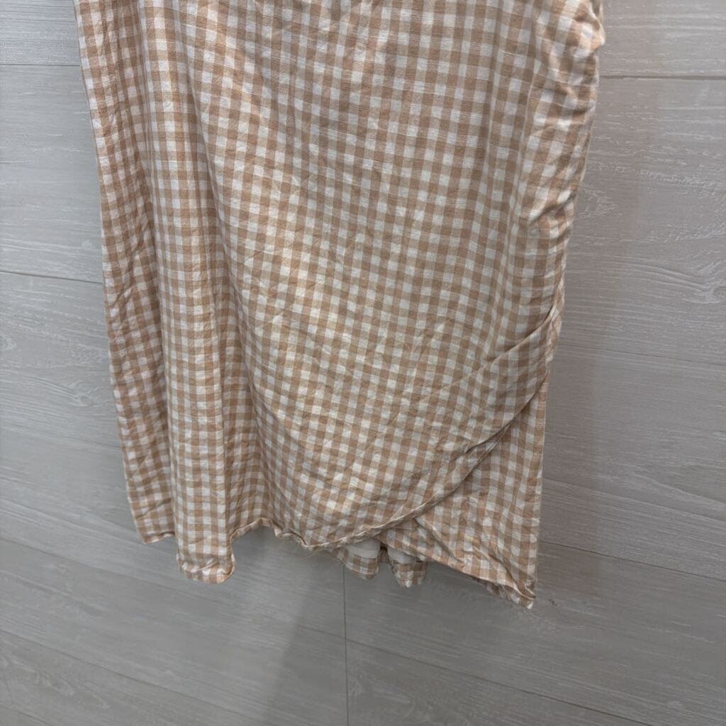 Abercrombie and Fitch White/ Brown Gingham Mini Dress Large