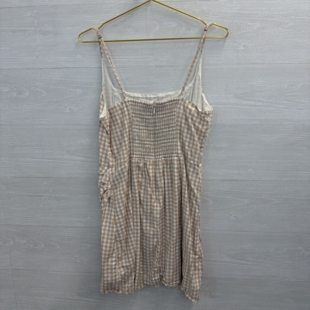 Abercrombie and Fitch White/ Brown Gingham Mini Dress Large