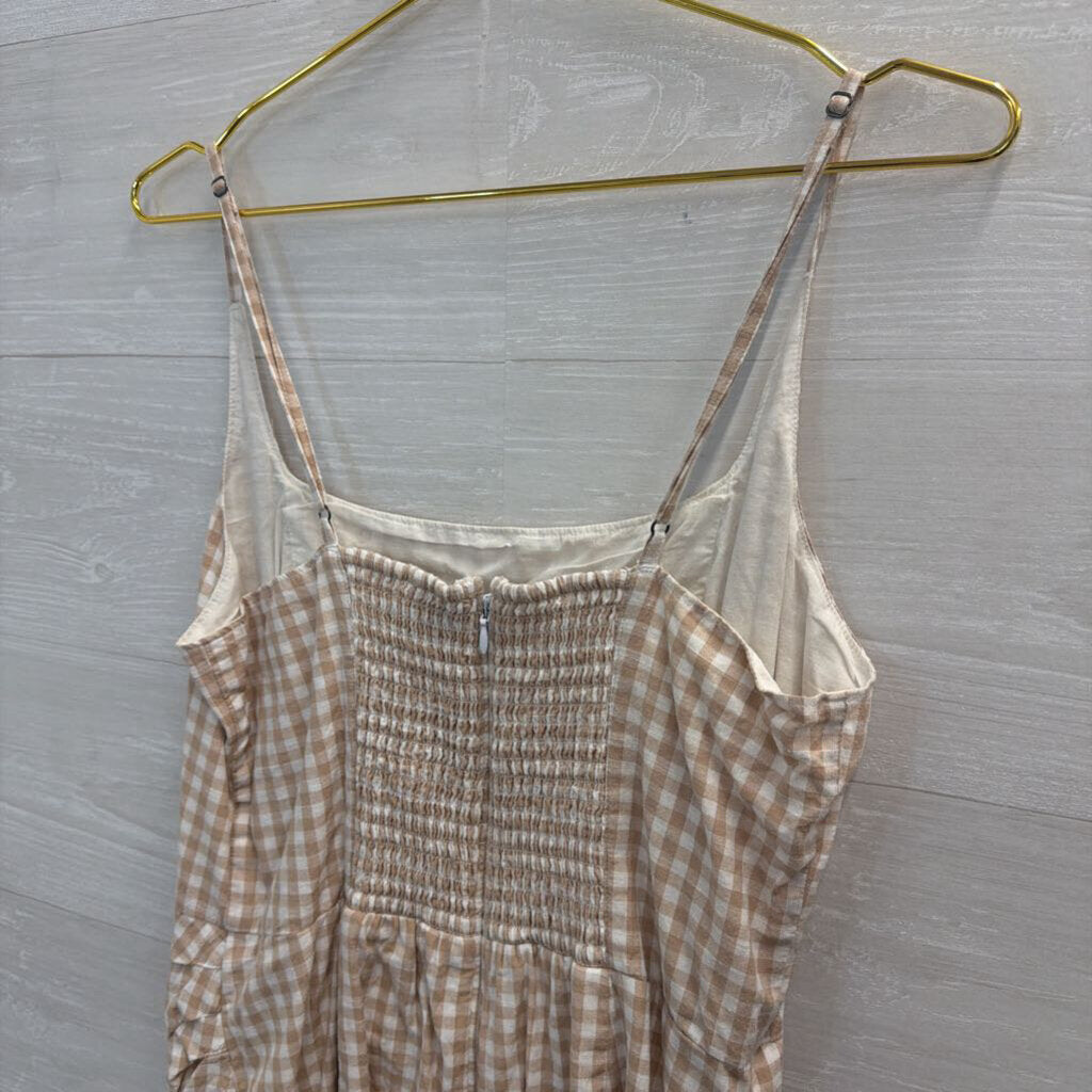 Abercrombie and Fitch White/ Brown Gingham Mini Dress Large
