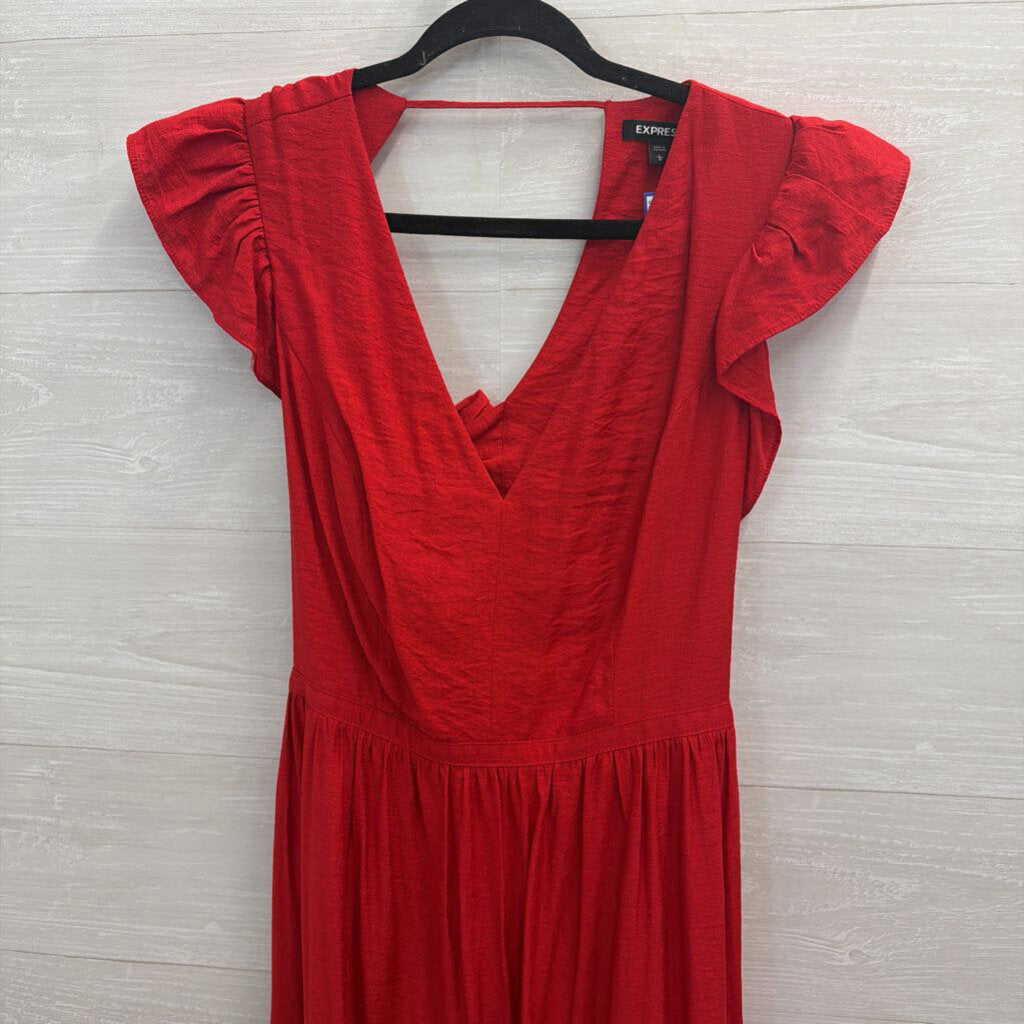 Express Red Short Ruffle Sleeve Maxi Dress Large