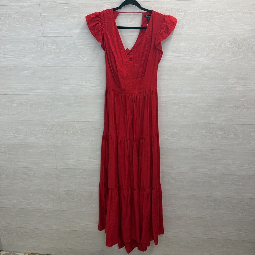 Express Red Short Ruffle Sleeve Maxi Dress Large