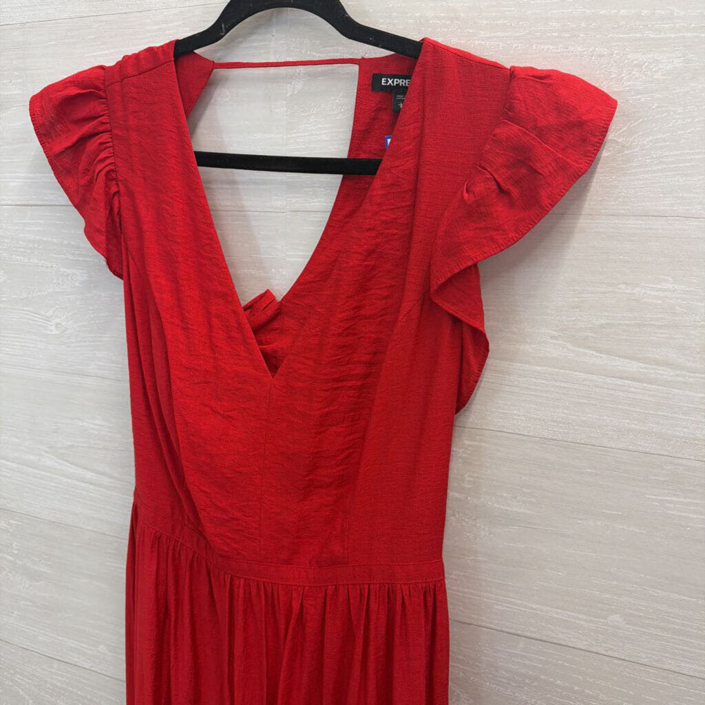 Express Red Short Ruffle Sleeve Maxi Dress Large