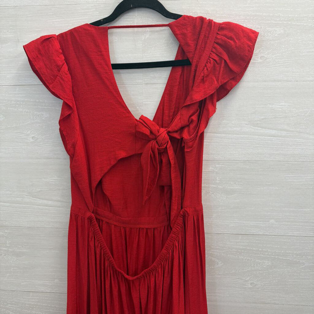 Express Red Short Ruffle Sleeve Maxi Dress Large