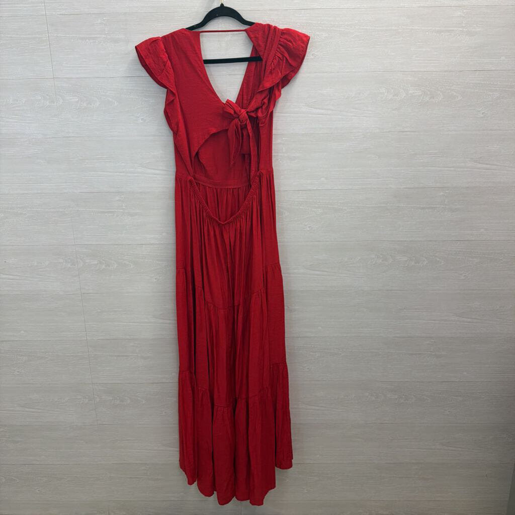 Express Red Short Ruffle Sleeve Maxi Dress Large