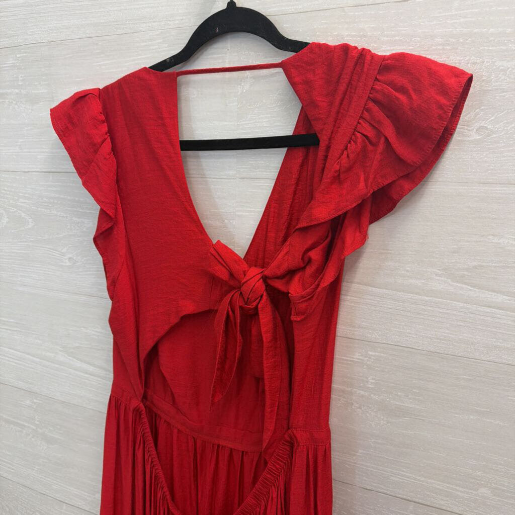 Express Red Short Ruffle Sleeve Maxi Dress Large