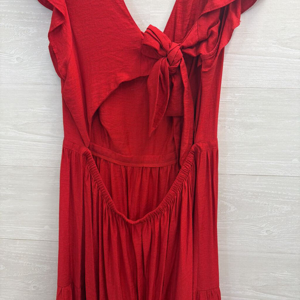Express Red Short Ruffle Sleeve Maxi Dress Large