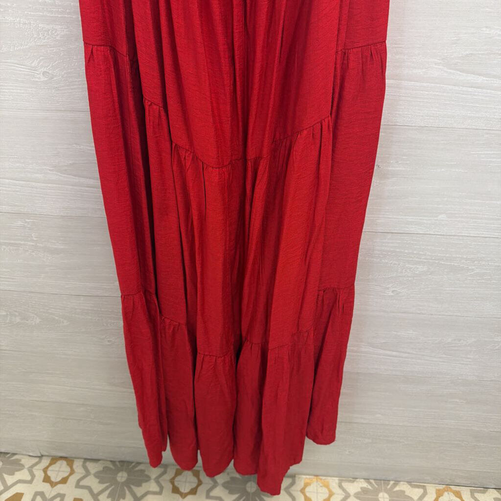 Express Red Short Ruffle Sleeve Maxi Dress Large